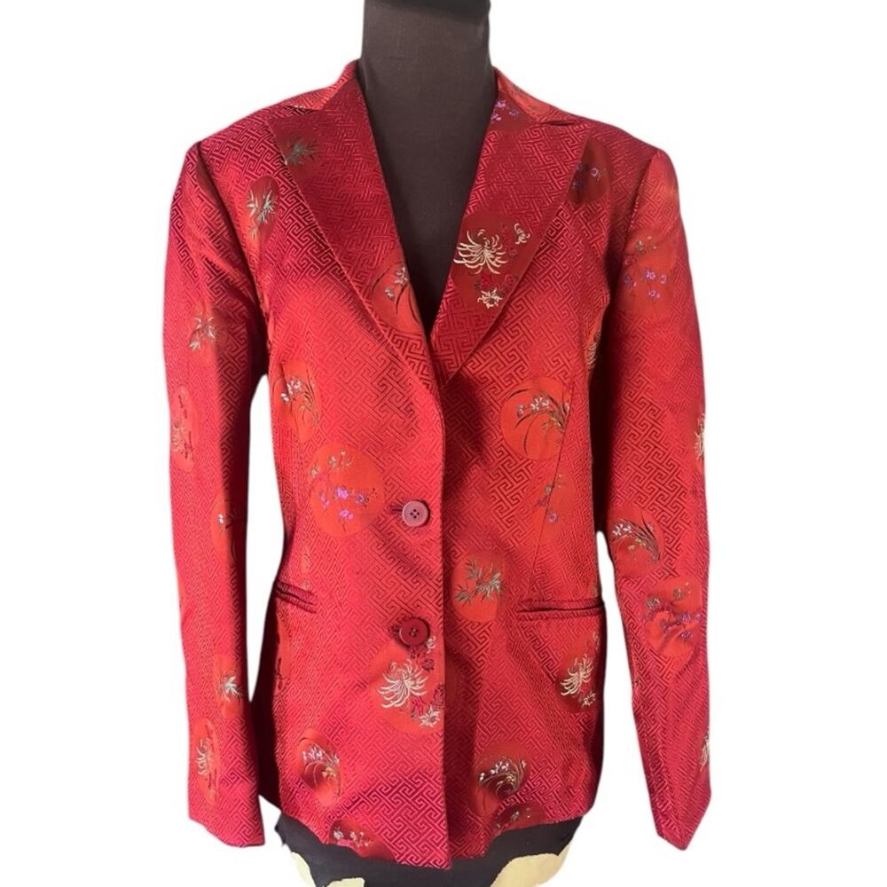 Y2K Asian Inspired Silk Blend Chinoiserie Floral Brocade Blazer Womens Size 10 - Picture 2 of 8